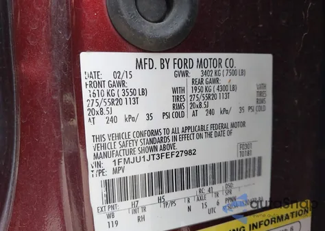 2015 Ford Expedition King Ranch z USA, uszkodzony, nr VIN 1FMJU1JT3FEF27982